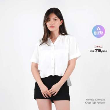 Aerostreet Kemeja Rayon Oversize Crop Top Yuki White Terang Woman QDBAA XL