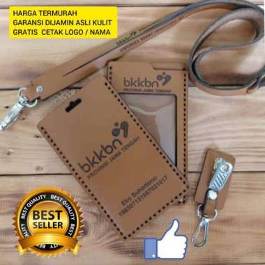 Mivaso NAME TAG KULIT CUSTOM NAMA DAN LOGO PERUSAHAAN, ID CARD HOLDER KULIT, TALI ID CARD KULIT