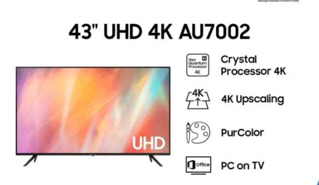 SAMSUNG 43 Inch Crystal UHD 4K Smart TV UA43AU7002