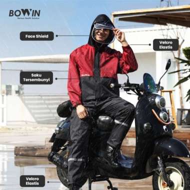 Bowin Jas Hujan Premium 3D Cutting Windproof-Extra Face Shield &Masker M Maroon
