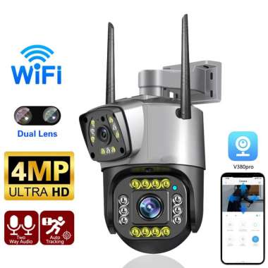 Kamera CCTV Dual Lens sensor gerak night vision Dua Camera Pengawas Outdoor Waterproof Anti Air Two 
