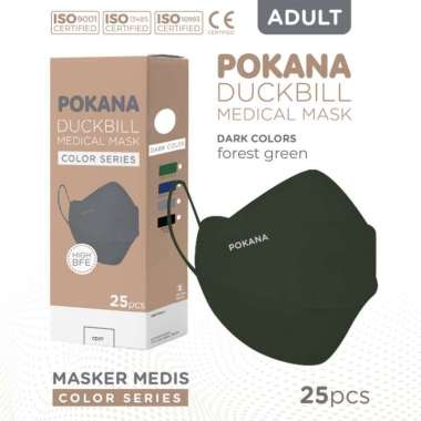 POKANA Duckbill 4ply Earloop Surgical Face Mask Adult - Masker Duckbil FOREST GREEN