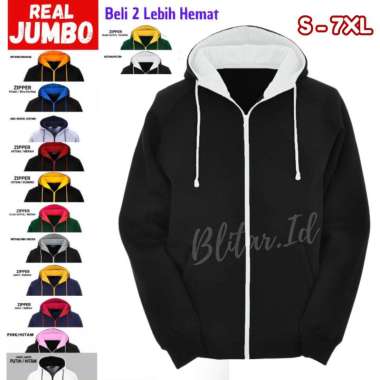 Zipper Hoodie Kombinasi Warna Jaket Wanita Pria Jumbo Bigsize Bahan Fleece Tebal Oversize Jacket Res