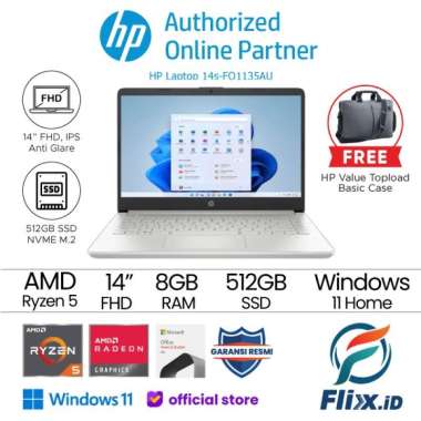 HP Laptop 14s-fq1135AU/FQ1136AU Ryzen 5-5500U 8GB 512SSD 14" W11 + OHS SILVER