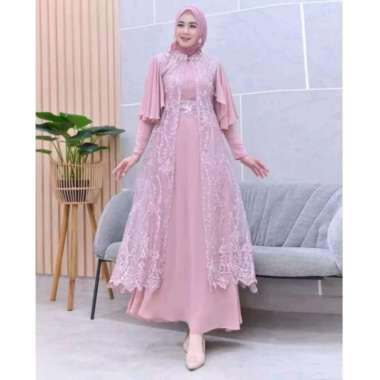 JESLA FASHION Baju Gamis Wanita Muslim JANEETA SET DRESS Ceruty Babydoll Mix Brukat 2in1 Gamis Broka