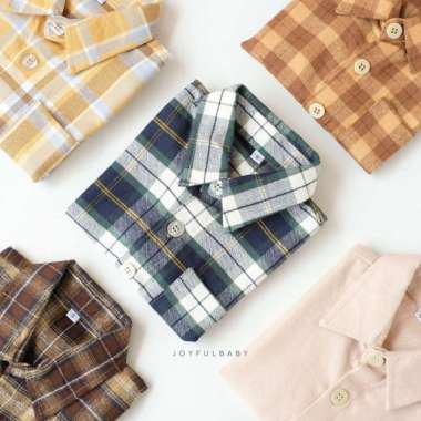 JOYFULBABY Kemeja Lengan Pendek Flanel Anak Cream S