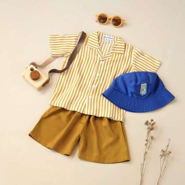JOYFULBABY Setelan Anak Rayon Celana Polos Unisex Yellow Line S