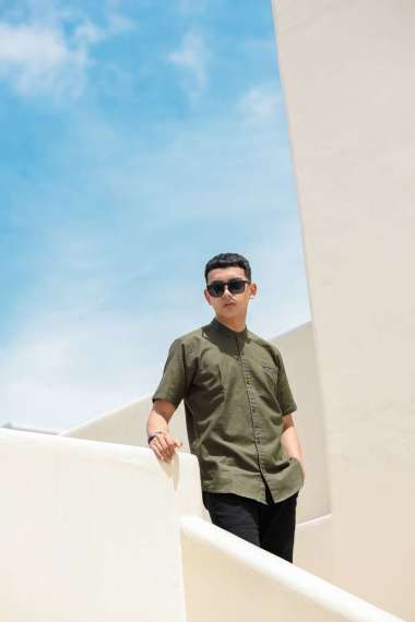 Baju Koko Kurta Pria Dewasa Lengan Pendek Kemeja Muslim Polos Linen Premium Original LAF Project Gre