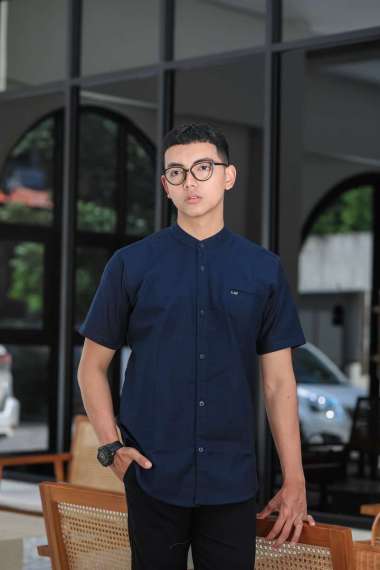 Baju Koko Kurta Pria Dewasa Lengan Pendek Kemeja Muslim Polos Linen Premium Original LAF Project Nav