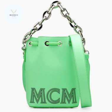 MCM Mini Drawstring Bucket Bag in Summer Green - 100% Authentic