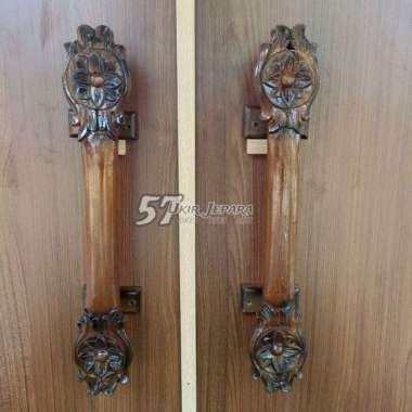 Handel pintu ukiran motif bunga bahan kayu jati asli jepara 45cm Matengan
