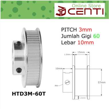 HTD3M 60T Timing Pulley Bore 8mm 10mm 12mm 60 Teeth HTD 3mm belt 10mm, Ukuran 8mm