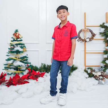 Rodeo Junior Shirt/ Kemeja Anak Laki Maroon/ Donald Duck Casual S