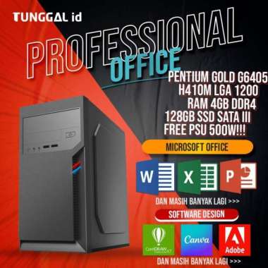 PC RAKITAN PENTIUM Gold G6405 H410M 128GB SSD 4GB RAM KANTOR & DESIGN PC ONLY 4GB