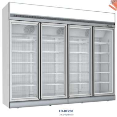 Gea FD-DF250 Up Right Glass Door Freezer - Freezer Showcase untuk Memajang Ice Cream, Frozen Food, Daging Beku 2121 Liter - Freezer Kaca Berdiri 4 Pin Putih