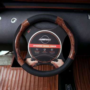 Sarung Stir Mobil ABBYAK /Sarung stir kulit/Cover stir setir Kayu ANTI SLIP HITAM
