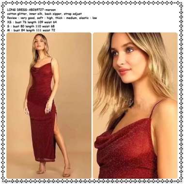 AB269727 Long Dress Midi Gaun Pesta Tali Silang Sling Tanpa Lengan Belah Slit Wanita Korea Import Me