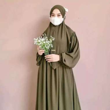 Arya Dress Set Hijab - One Set Gamis Bergo Crinkle Airflow Premium Set Abaya Bergo Lengan Panjang Ka