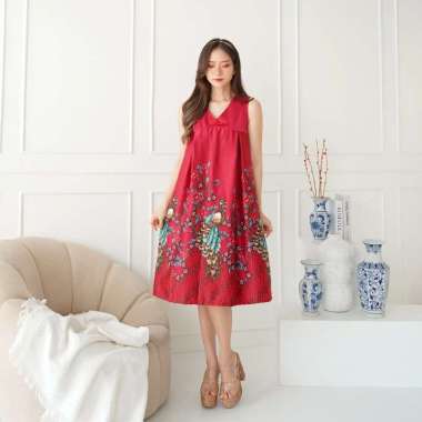 EF621 DRESS BATIK CHEONGSAM DRESS IMLEK DRESS WANITA ELEGANT DRESS QIPAO CHEONGSAM IMLEK 621 BCY Red