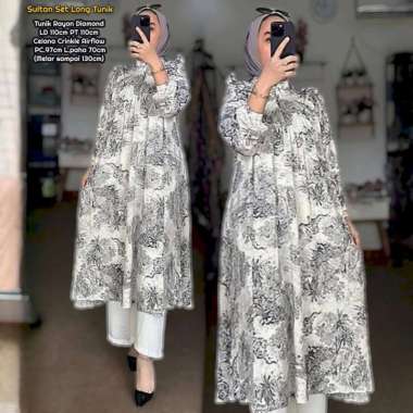 Chateez Set Long Tunik - One Set Wanita Long Tunik Rayon Diamond Premium Setelan Wanita Kekinian Ruf