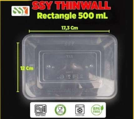 25 Pcs Thinwall Rectangle 500 ml Kotak Makan Plastik Thin Wall