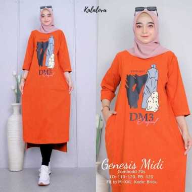 FASHION BAJUTERBARU GENESIS MIDI DRESS ( M L XL XXL ) GAMIS WANITA KEKINIAN BAHAN KAOS KATUN COMBED 