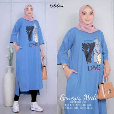 FASHION BAJUTERBARU GENESIS MIDI DRESS ( M L XL XXL ) GAMIS WANITA KEKINIAN BAHAN KAOS KATUN COMBED 