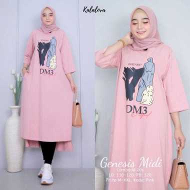 FASHION BAJUTERBARU GENESIS MIDI DRESS ( M L XL XXL ) GAMIS WANITA KEKINIAN BAHAN KAOS KATUN COMBED 