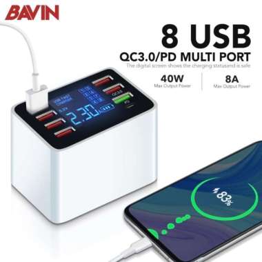 8 USB Port Multi Port Charger QC 3.0/PD Fast Charger LED Function 40W - F6_40W 8 USB Port MULTICOLOU