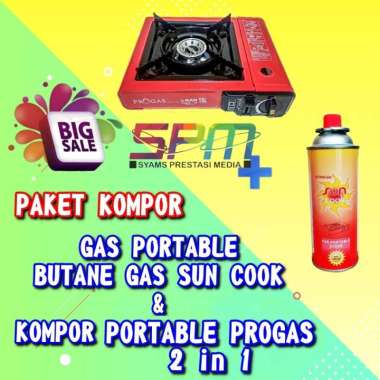 PAKET KOMPOR PORTABLE PROGAS 2 in 1 + BUTANE GAS PORTABLE KALENG