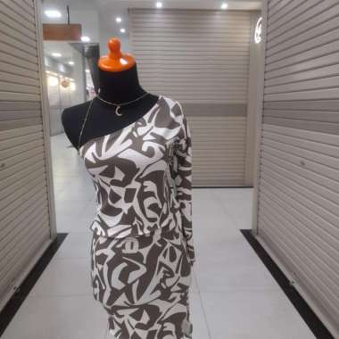 1792 Setelan Tarzan/Setelan One Shoulder/One Shoulder/One Set/Crop Top Cokelat