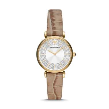 Emporio Armani Two-Hand Taupe Leather Jam Wanita - AR11518