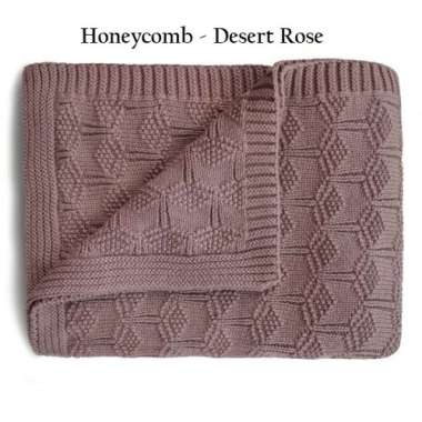 Mushie Knitted Baby Blanket / Selimut Rajut Bayi Anak Katun Organik Honeycomb-DesertRose