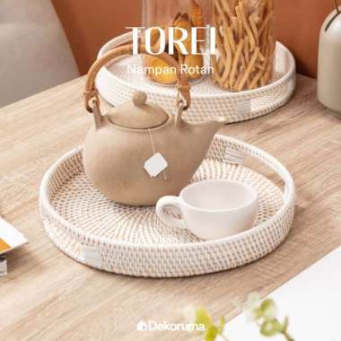 Dekoruma TOREI Nampan Rotan Bulat Putih Diameter 30cm