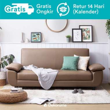 Dekoruma HATO Sofa Bed Minimalis Kulit / Sofabed Ruang Tamu Warna Cokelat