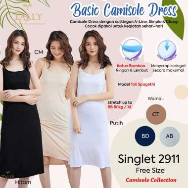 TALLY 2911 - SINGLET / CAMISOL PANJANG WANITA DENGAN TALI KECIL Putih