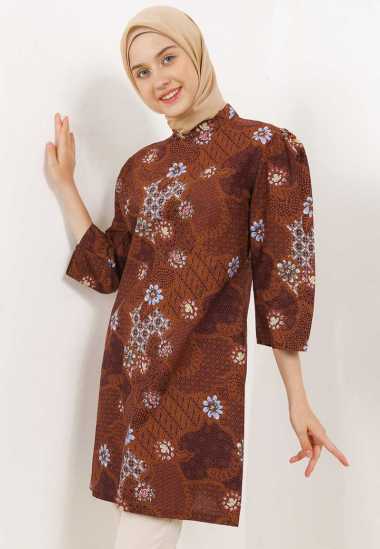 Batik Arjunaweda Tunik Batik Kembang Kawung 22317122 Wanita - Cokelat L Cokelat