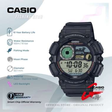 Jam Tangan Pria CASIO WS-1500H Fishing Gear Moon Phase Digital Resin Strap 50 mm Original Black