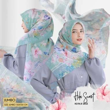 Hijabwanitacantik - Hibi Scarf Polycotton Voal Jumbo | Hijab Printing Segi Empat Scarf Jumbo Sage