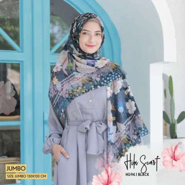 Hijabwanitacantik - Hibi Scarf Polycotton Voal Jumbo | Hijab Printing Segi Empat Scarf Jumbo Black