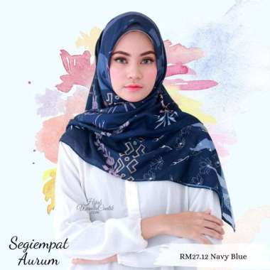 Hijabwanitacantik Segi Empat Voal Aurum Scarf | Hijab Segi Empat Voal Printing Premium Navy Blue