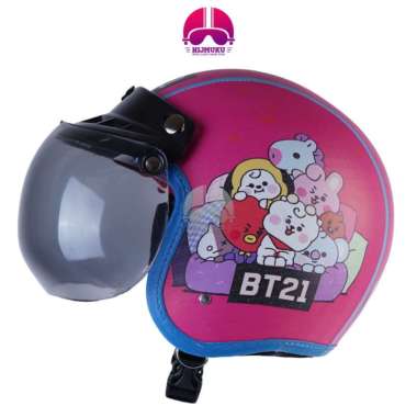Helm Anak Bogo 2 3 4 5 6 7 Tahun Junior BTS BT21 Karakter Full Kulit Kaca Cembung BT 21 PINK