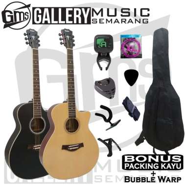 Gitar Akustik Taylor Custom Paket Super Komplit PAKET C Hitam