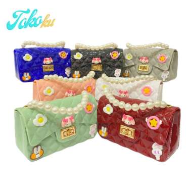 TAS JELLY GLOSSY MUTIARA GAMBAR 3D SIZE 18 CM MAROON