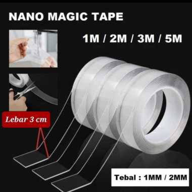 Nano Magic Double Tape Bening Transparan 1M 2METER 3METER 5M Tebal 2MM Lebar 3MM / 3CM 2 Meter Benin