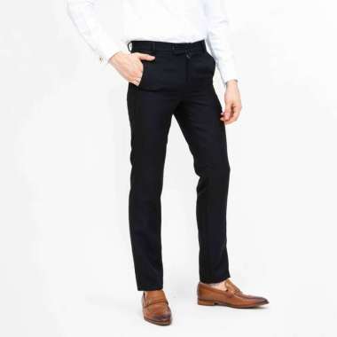 Celana panjang pria slim fit kerja formal button celana bahan stretch 30 Hitam