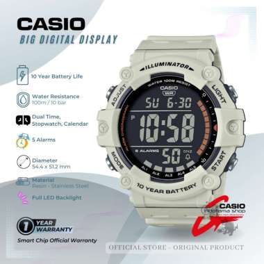 Jam Tangan Pria CASIO Digital Sporty Big Case AE-1500 Resin Strap 51 mm Original White