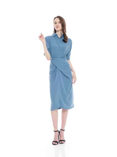 Long Dress lengan pendek wanita gaya korea model terbaru - Jfashion Ifeoma Biru