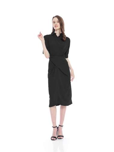 Long Dress lengan pendek wanita gaya korea model terbaru - Jfashion Ifeoma Hitam