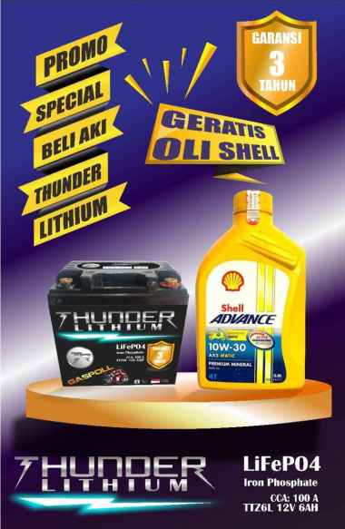 ACCU AKI Motor THUNDER Lithium Iron Phosphate (LiFePO4) Baterai 12V 6A